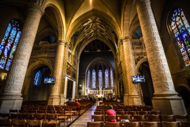 Notre-Dame Katedrali 'nde Canlı Lekeli Cam ve Heykel Sütunları Lüksemburg Şehri