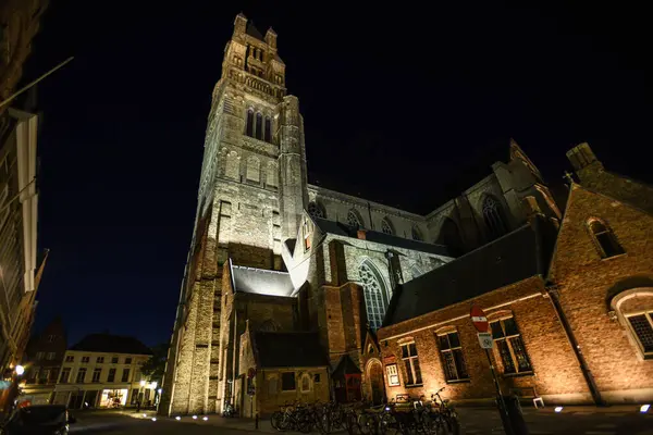 Saint Salvators Katedrali Gece Aydınlandı - Bruges, Belçika