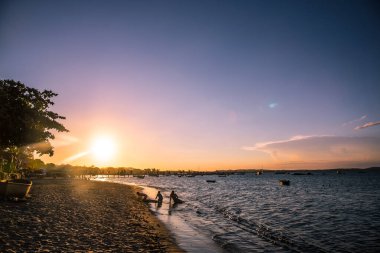 Porto da Barra Plaj Sahnesi Canlı Günbatımı Gökyüzü Buzios, Rio de Janeiro, Brezilya