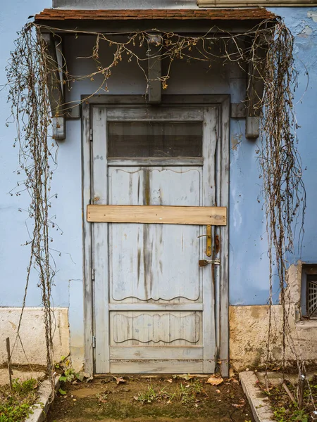 Pastel Μπλε Τυρκουάζ Χρώμα Ρουστίκ Παραγραφεί Vintage Πόρτα Ένα Κτίριο — Φωτογραφία Αρχείου