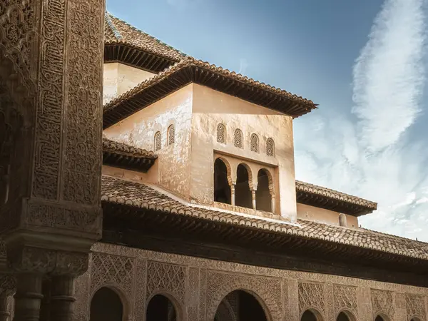 Voorzijde Binnenplaats Patio Los Leones Palacios Nazaries Alhambra Andalusië Granada — Stockfoto