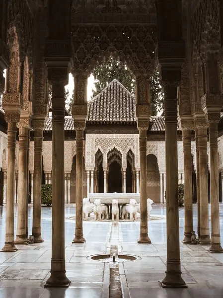 Leeuwenfontein Binnenplaats Patio Los Leones Palacios Nazaries Alhambra Andalusië Granada — Stockfoto