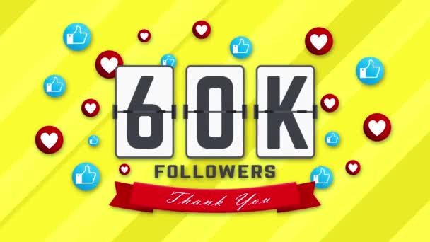 60K Seguidores Obrigado Social Sites Post Obrigado Seguidores Parabéns — Vídeo de Stock