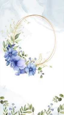 Blue Bouquets with cloud Wedding Invitation Template