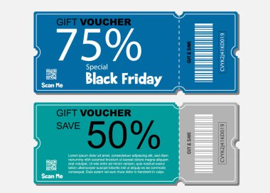 Coupon Template isolated on Blue and Tosca Color background. Discount voucher 75% dan 50% OFF.