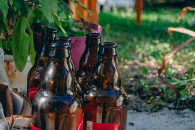 Boş kahverengi bira şişeleri 
