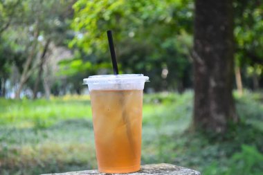 Çimlerin üzerinde buzlu çay