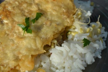 Tavuklu pilav ve sebze.