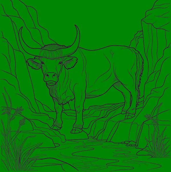 Buffalo Animal Coloring Page Adults — Stock Photo, Image