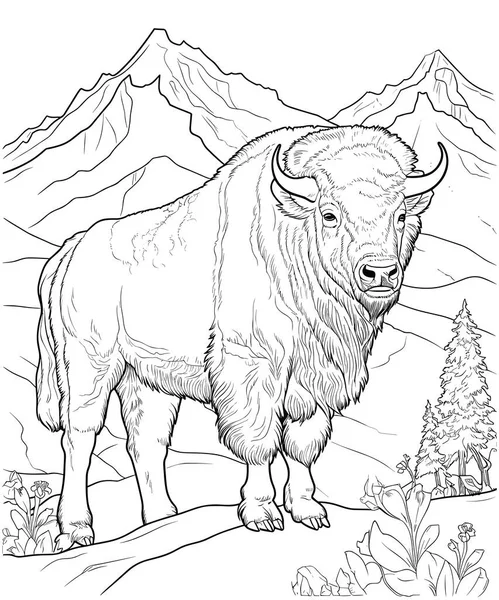 American Bison Wild Coloring Page — Stock Vector