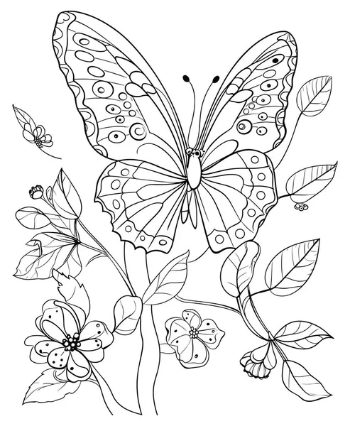 Vector Mariposa Esquema Libro Para Colorear — Vector de stock
