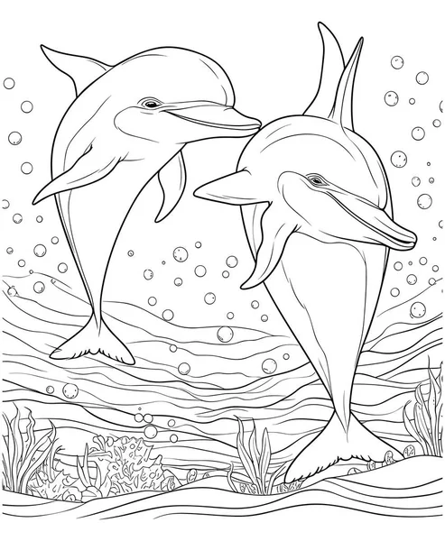 Malbuch Für Kinder Mit Delphinen Vektor — Stockvektor