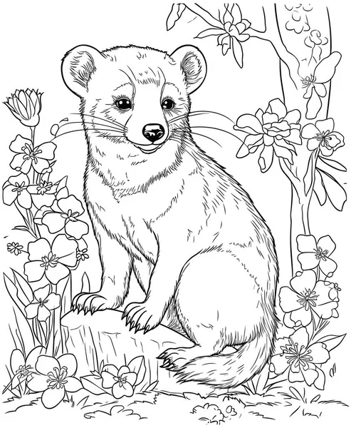 Libro Para Colorear Para Niños Lindo Panda Pequeño Con Flores — Archivo Imágenes Vectoriales