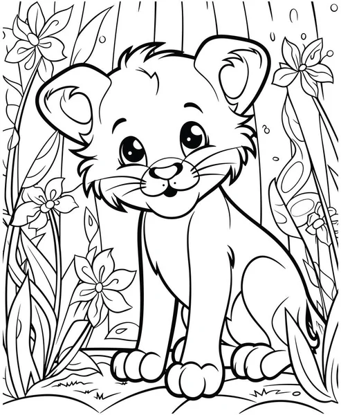 Ładny Tygrys Kreskówka Dla Dzieci Kolorowanki Ilustracja Rysunku Ręcznego Wektora — Wektor stockowy