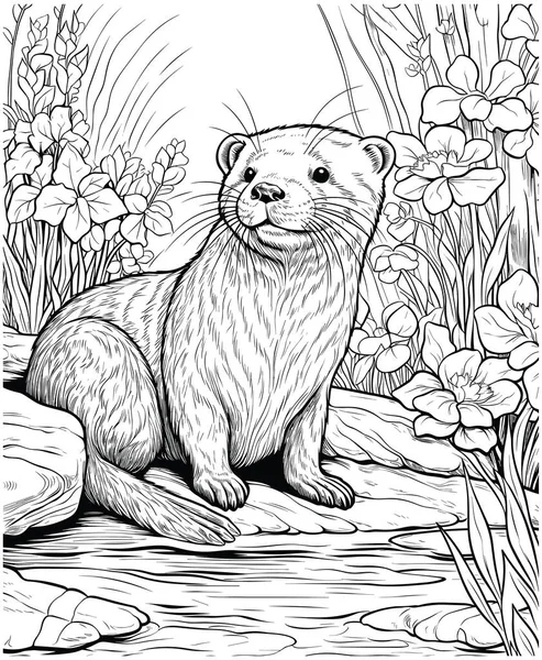 Otter Para Colorear Páginas Para Adultos — Vector de stock