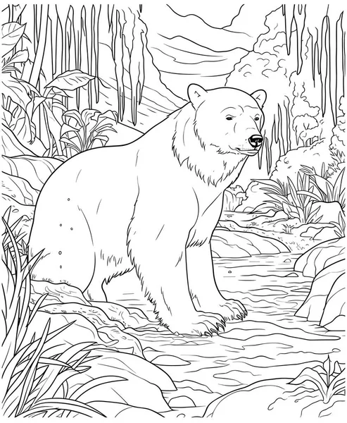 coloring book with wild animal in the forest illustration