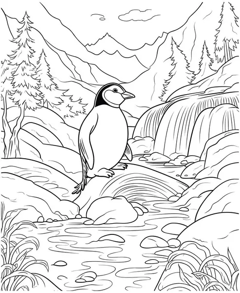 Illustration Målarbok För Vuxna Med Pingvin Bakgrunden — Stock vektor