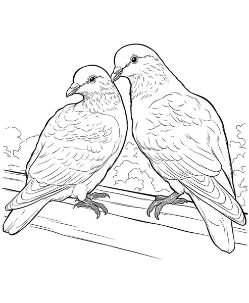 Ilustração Vetorial Aves Sentadas Galhos Página Livro Colorir Para Adultos — Vetor de Stock