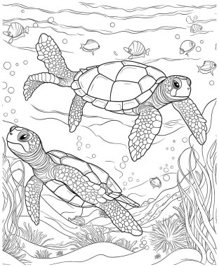 coloring book with cartoon turtle clipart