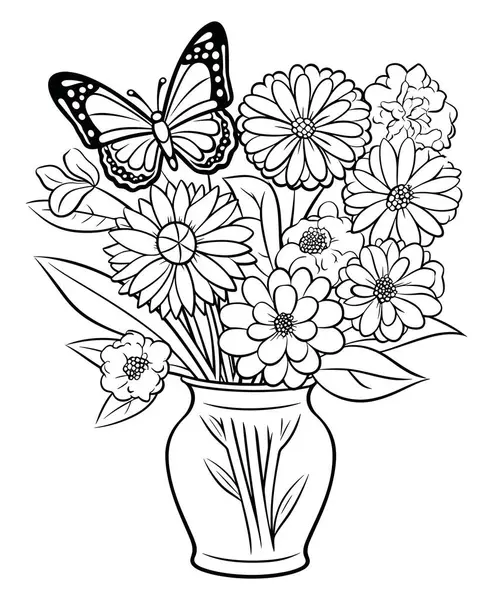 Розмальовка Квітами Метеликами Стокова Ілюстрація