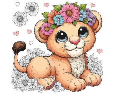 sevimli aslan illüstrasyon karikatür