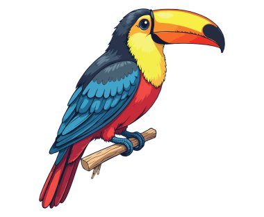 Kırmızı Tukanlı renkli bir kuş, beyaz arka planda izole edilmiş. vektör illüstrasyonu.