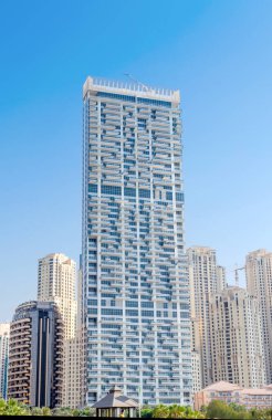 Dubai Marina skyscraper. The concept of real estate in the Persian Gulf. Luxury resort in the United Arab Emirates