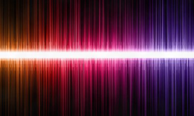 Işığın ses titreşimleri, soyut arkaplan. Kırmızı ve mavi ses dalgaları ve koyu arkaplanda ışınlar..