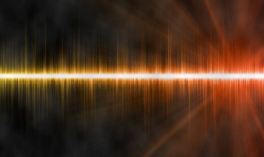 Ses dalgaları sisli ve soyut arkaplanlı, alevli ışık parıltısıyla titreşiyor.