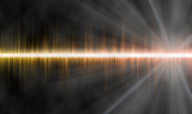 Sis içindeki ışığın ses titreşimleri, soyut arkaplan. Koyu arkaplan üzerinde ışınlar olan kırmızı renk dalgaları..