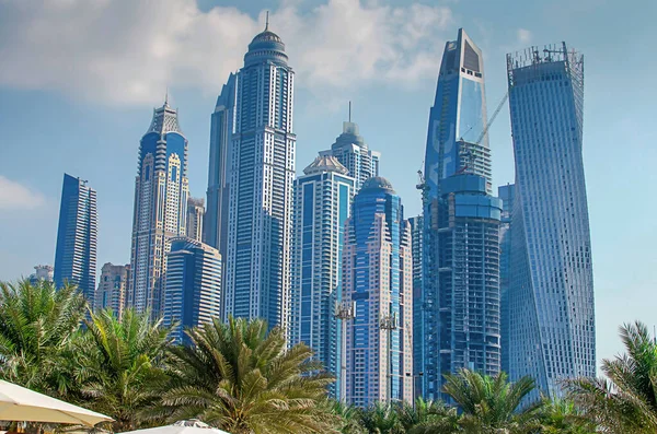 stock image DUBAI, UNITED ARAB EMIRATES. Dubai Marina waterfront on a sunny day, blue sky in Dubai