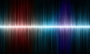 Siyah arkaplanda renkli ritmik dijital ses dalgası. Ses dalgasının şekli. dijital bilgi