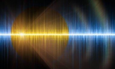 Koleksiyon efektli mavi ve altın müzik dalgası.