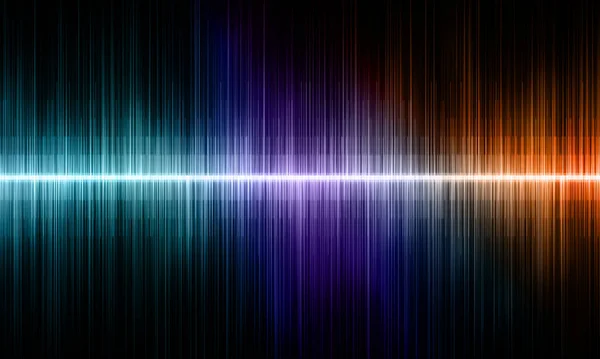 Sound waves with rays, on a black background. Bright musical background with color pulses of green blue and red colors. Bright sound waves.