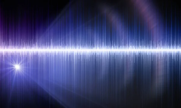 周波数サウンドトラック黒い背景の青い波と信号スペクトル — ストック写真