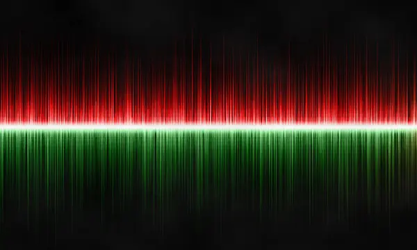Abstract sound wave in green and red color on black background.
