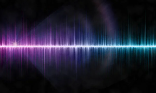 배경에 광선과 가벼운 안개에 디지털 사운드 Lilac은 음파의 파란색 형태입니다 — 스톡 사진