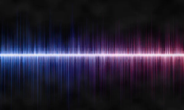 Abstract colorful rhythmic digital sound wave with pulses of blue and lilac colors.Illustration of gradient multicolored frequency lines on a black background.Bright abstract background.