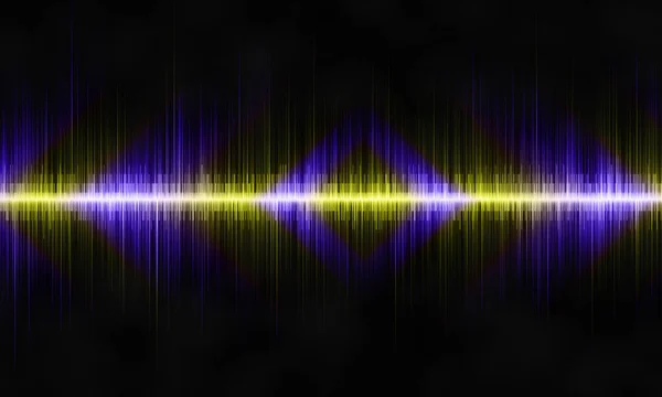 Abstract sound wave with pulses of blue and golden colors on a black background.Bright abstract background.