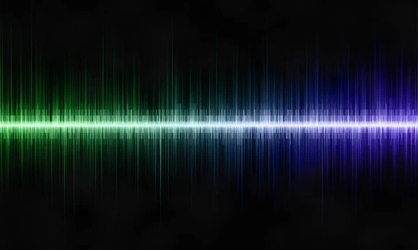 青と緑の色のサウンド波 黒い背景の勾配周波数線のイラスト 明るい抽象的な背景 — ストック写真