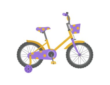 Daha güvenli tekerlekleri olan çocuk bisikleti. Vektör illüstrasyonu