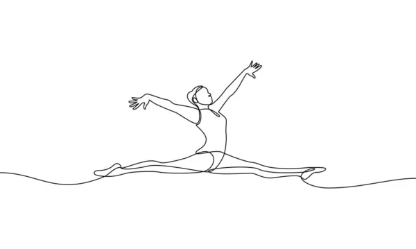 Непрерывный Рисунок Линии Гимнастка Бечевке Artistic Gymnastics Физические Упражнения Векторная — стоковый вектор