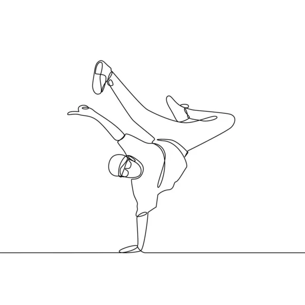 Непрерывный Рисунок Линии Парень Танцует Современный Танец Разбивание Танцы Брейк — стоковый вектор