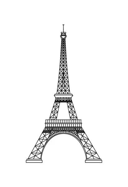 Eiffel kulesi beyaza izole edilmiş. Paris 'in sembolü. Fransa. Vektör doğrusal siluet, illüstrasyon
