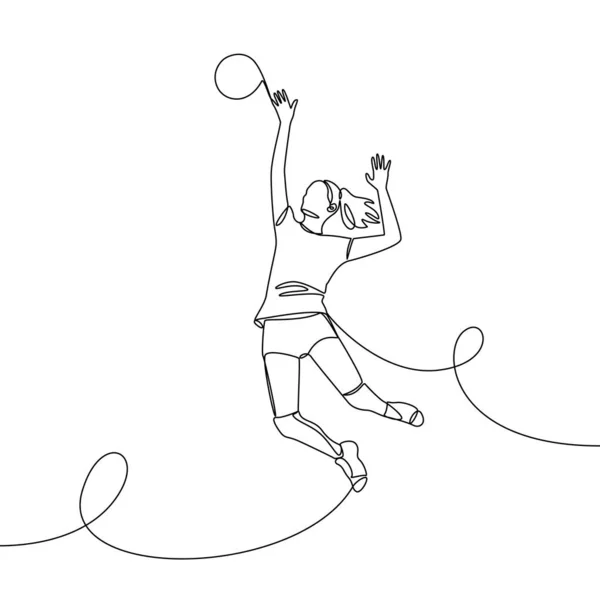 Одна Сплошная Женская Профессиональная Волейболистка Волейбол Пляжный Волейбол Рисунок Вектора — стоковый вектор