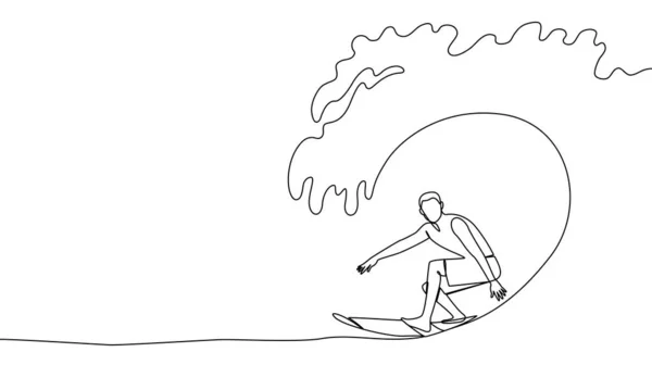 单行专业冲浪选手在海浪上 接住波浪 单行绘图矢量图 — 图库矢量图片