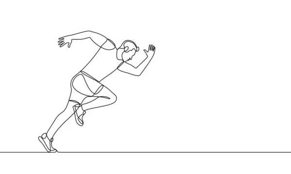 Dibujo Continuo Deportista Atleta Aspirantemente Corre Victoria Corre Atletismo Ilustración — Vector de stock