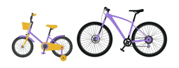 Yetişkinler ve çocuklar için bisiklet. Beyaz arka planda izole edilmiş. Vektör illüstrasyonu