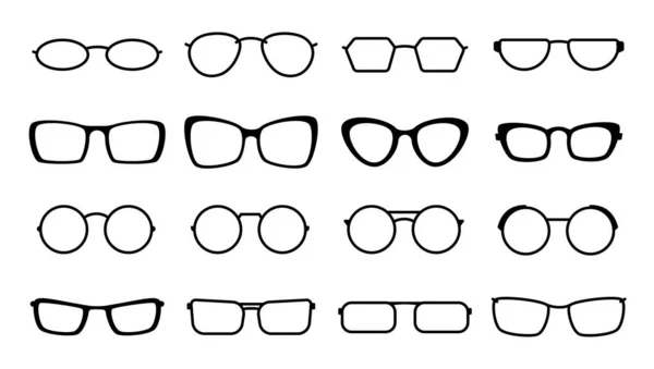Set Von Brillensymbolen Verschiedenen Fassungen Und Formen Vektor Isolierte Illustration — Stockvektor
