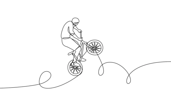 Singel Kontinuerlig Linje Cykling Bmx Freestyle Han Gör Ett Trick — Stock vektor